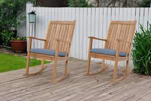 Set of 2 Huntington Teak High Back Rocking Chair. Sunbrella Cushion.