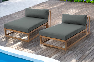 Set of 2 Laguna Teak Outdoor Chaise Lounger. Sunbrella Cushion.