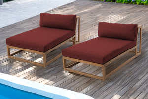 Set of 2 Laguna Teak Outdoor Chaise Lounger. Sunbrella Cushion.