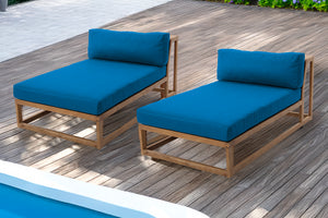 Set of 2 Laguna Teak Outdoor Chaise Lounger. Sunbrella Cushion.