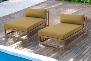 Set of 2 Laguna Teak Outdoor Chaise Lounger. Sunbrella Cushion.