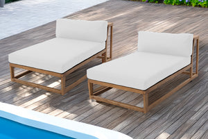 Set of 2 Laguna Teak Outdoor Chaise Lounger. Sunbrella Cushion.