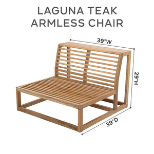 Laguna Teak Outdoor Small Armless Chair. Sunbrella Cushion