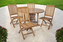 5 pc Lakeland Teak Folding Armless Chair Dining Set with 48" Round Drop Leaf Table