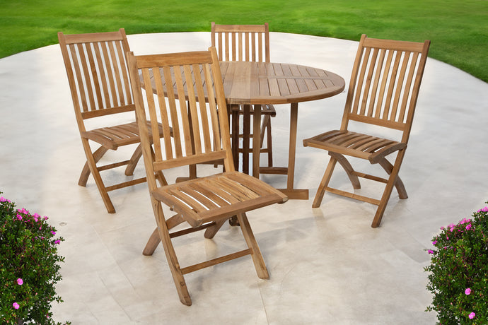 5 pc Lakeland Teak Folding Armless Chair Dining Set with 48