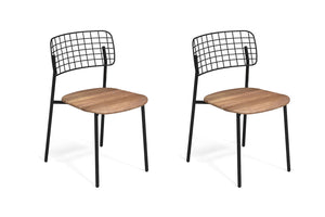 EMU Lyze Stackable Aluminum/Teak Dining Side Chair Set