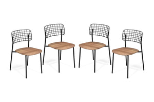 EMU Lyze Stackable Aluminum/Teak Dining Side Chair Set