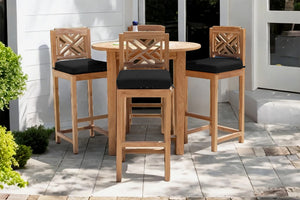 5 pc Monterey Teak Bar with 40" Round Bar Table. Sunbrella Cushion.