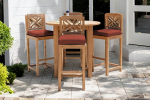 5 pc Monterey Teak Bar with 40" Round Bar Table. Sunbrella Cushion.