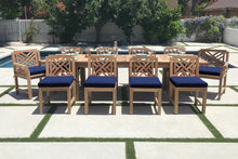 11 pc Monterey Teak Dining Set with 120" Double Leaf Expansion Table. Sunbrella Cushion