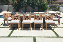 11 pc Monterey Teak Dining Set with 120" Double Leaf Expansion Table. Sunbrella Cushion