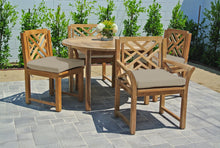 5 pc Monterey Teak Dining Set with 48" Round Table. Sunbrella Cushion