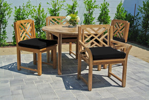 5 pc Monterey Teak Dining Set with 48" Round Table. Sunbrella Cushion