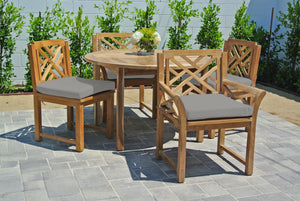 5 pc Monterey Teak Dining Set with 48" Round Table. Sunbrella Cushion