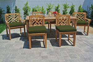 7 pc Monterey Teak Dining Set with 72" Rectangle Dining Table. Sunbrella Cushion.