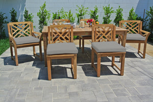 7 pc Monterey Teak Dining Set with 72" Rectangle Dining Table. Sunbrella Cushion.