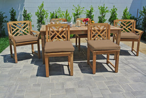 7 pc Monterey Teak Dining Set with 72" Rectangle Dining Table. Sunbrella Cushion.