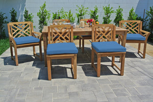 7 pc Monterey Teak Dining Set with 72" Rectangle Dining Table. Sunbrella Cushion.