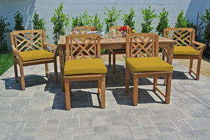 7 pc Monterey Teak Dining Set with 72" Rectangle Dining Table. Sunbrella Cushion.