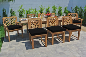 9 pc Monterey Teak Dining Set with Expansion Table. Sunbrella Cushion