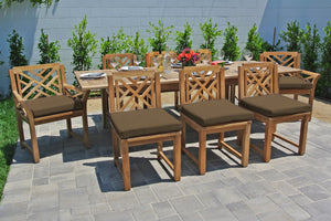 9 pc Monterey Teak Dining Set with Expansion Table. Sunbrella Cushion