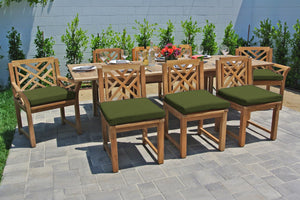 9 pc Monterey Teak Dining Set with Expansion Table. Sunbrella Cushion