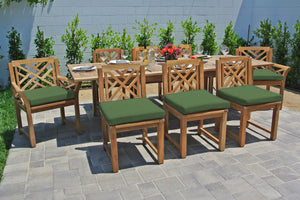 9 pc Monterey Teak Dining Set with Expansion Table. Sunbrella Cushion