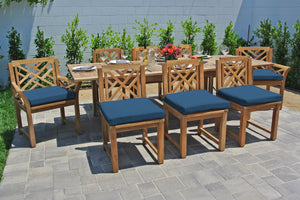 9 pc Monterey Teak Dining Set with Expansion Table. Sunbrella Cushion