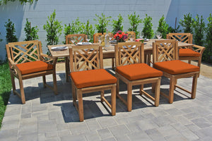 9 pc Monterey Teak Dining Set with Expansion Table. Sunbrella Cushion