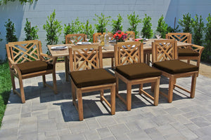 9 pc Monterey Teak Dining Set with Expansion Table. Sunbrella Cushion