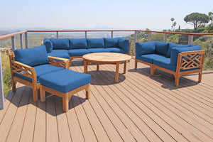 11 pc Monterey Teak Deep Seating Set with 52" Chat Table. Sunbrella Cushion.