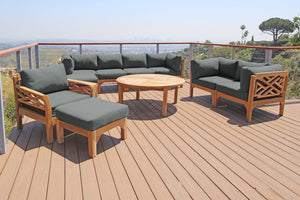 11 pc Monterey Teak Deep Seating Set with 52" Chat Table. Sunbrella Cushion.