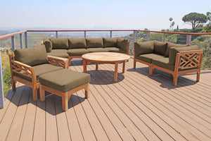 11 pc Monterey Teak Deep Seating Set with 52" Chat Table. Sunbrella Cushion.