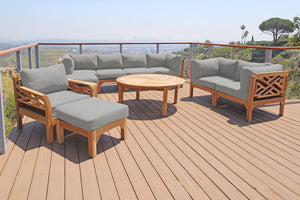 11 pc Monterey Teak Deep Seating Set with 52" Chat Table. Sunbrella Cushion.