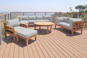 11 pc Monterey Teak Deep Seating Set with 52" Chat Table. Sunbrella Cushion.