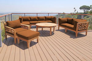 11 pc Monterey Teak Deep Seating Set with 52" Chat Table. Sunbrella Cushion.