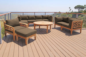 11 pc Monterey Teak Deep Seating Set with 52" Chat Table. Sunbrella Cushion.