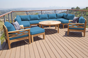 11 pc Monterey Teak Sectional Seating Group with 52" Chat Table. Sunbrella Cushion.