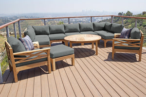 11 pc Monterey Teak Sectional Seating Group with 52" Chat Table. Sunbrella Cushion.