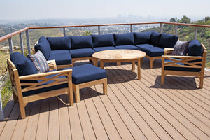 11 pc Monterey Teak Sectional Seating Group with 52" Chat Table. Sunbrella Cushion.