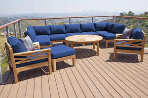 11 pc Monterey Teak Sectional Seating Group with 52" Chat Table. Sunbrella Cushion.