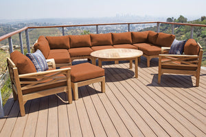 11 pc Monterey Teak Sectional Seating Group with 52" Chat Table. Sunbrella Cushion.