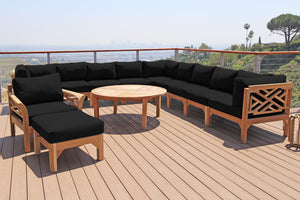 12 pc Monterey Teak Sectional Seating Group with 52" Chat Table. Sunbrella Cushion.