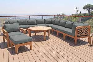 12 pc Monterey Teak Sectional Seating Group with 52" Chat Table. Sunbrella Cushion.