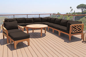 12 pc Monterey Teak Sectional Seating Group with 52" Chat Table. Sunbrella Cushion.