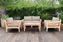 5 pc Monterey Teak Loveseat Deep Seating Set with Coffee Table. Sunbrella Cushion.