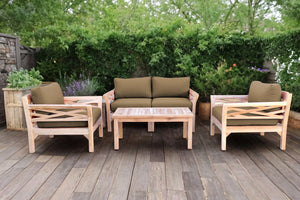 5 pc Monterey Teak Loveseat Deep Seating Set with Coffee Table. Sunbrella Cushion.