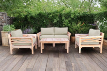 5 pc Monterey Teak Loveseat Deep Seating Set with Coffee Table. Sunbrella Cushion.