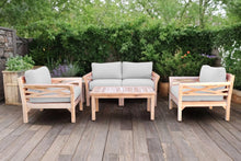 5 pc Monterey Teak Loveseat Deep Seating Set with Coffee Table. Sunbrella Cushion.