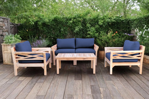 5 pc Monterey Teak Loveseat Deep Seating Set with Coffee Table. Sunbrella Cushion.